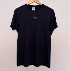 Gymshark Mens Shirt Black Athletic Workout Training Short Sleeve Size Small S